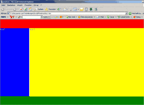 Browser-Bildschirm mit rechteckigen Feldern oben, links und unten
